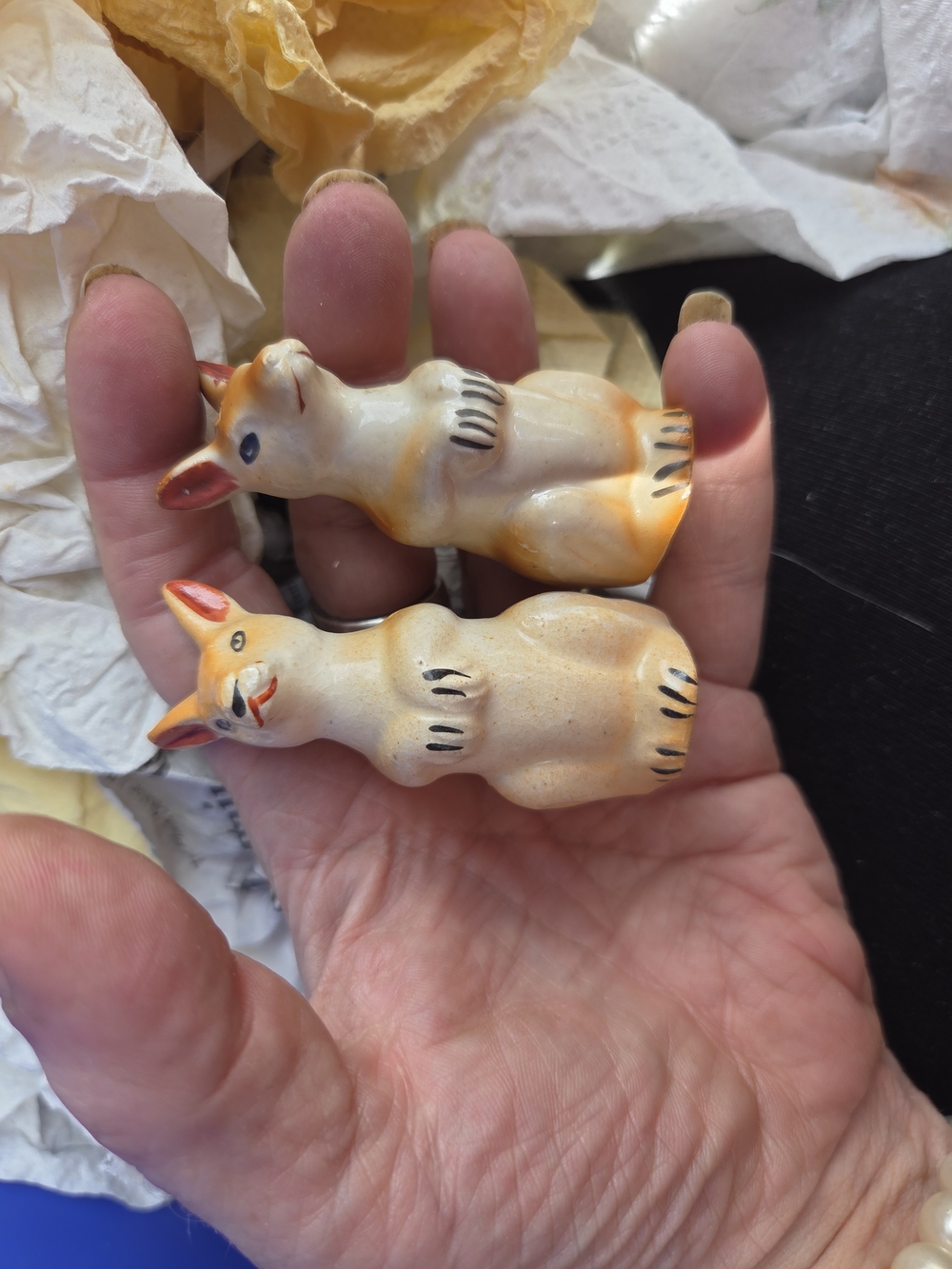 Vintage Ceramic Bunny Salt & Pepper Shakers - Cream and Orange Mcm